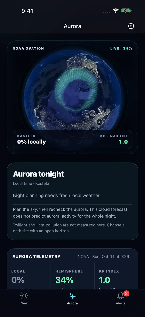 SpaceWeatherX iOS aurora screen